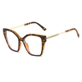 Tortoiseshell square oversized sunglasses with gold engraved metal temples and blue lenses - Tortoiseshell Frame