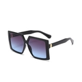 Fashionable oversized square black sunglasses with purple-blue gradient lenses - Black Frame Grey Blue Lens