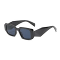 Retro thick-frame square sunglasses with wide temples and dark polarized lenses - Black Frame Black Grey Lens