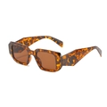 Retro rectangular sunglasses with thick leopard print frames and dark brown lenses - Leopard Frame / Tea Lens
