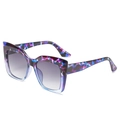 Fashion oversized square sunglasses with purple and blue abstract marble pattern frames - Purple Floral Frame Grey Lens