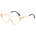 Lunettes de soleil géométriques oversize à monture dorée et bord en V unique - Monture Dorée Verres Transparents (C3)