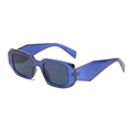 Retro rectangle sunglasses with translucent deep blue jelly frames and wide temples - Blue Frame Grey Lens