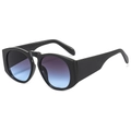 Occhiali da sole rotondi oversize con montatura nera e lenti sfumate viola - Montatura Nera Lenti Sfumate Grigio Blu