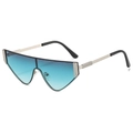 Fashion cat eye sunglasses with blue gradient lenses and silver metal braided arms - Silver Frame Green Yellow Gradient (C7)