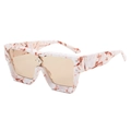 Retro oversized square sunglasses with red marble white frames and gold flower detail - Brown Mottled Frame Light Tea Lens