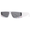 Retro sport square sunglasses with white frame, grey lenses and multicolor rhinestones - Bright White Frame Grey Lens (C5)