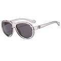 Fashionable grey purple transparent sunglasses with round frames and dark grey lenses - Translucent Grey Frame Grey Lens