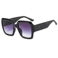 Oversized square sunglasses in shiny black with purple gradient lenses and carved temples - Black Frame Double Gray Lens
