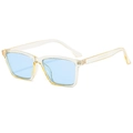 Retro rectangle sunglasses in transparent champagne frame with blue tinted lenses - Clear Frame Blue Lens