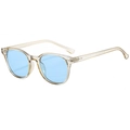 Fashionable Boston frame sunglasses with clear yellow frame and sky blue lenses - Transparent Champagne Frame Blue Lens
