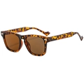Fashionable tortoise shell square sunglasses with brown lenses and silver rivet details - Leopard Frame / Tea Lens
