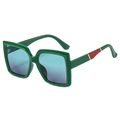 Square dark green sunglasses with blue gradient lenses and gold temple details - Green Frame Red Green Temple Gradient Blue Lens