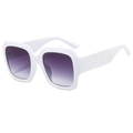 White oversized square sunglasses with gradient purple lenses and baroque floral carving - White Frame Gray Lens