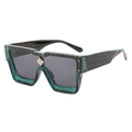 Square oversized sunglasses with green marble pattern frame and gold star bridge detail - Black Green Frame Grey Lens