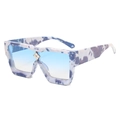 Blue and white marble square oversized sunglasses with blue gradient lenses and gold star - Blue Mottled Frame Double Blue Lens
