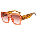 Fashionable oversized square sunglasses with translucent orange frame and leopard pattern - Leopard Orange Frame Tea Lens