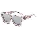 Oversized square sunglasses featuring a unique white and purple marble frame design - Grey Mottled Frame Double Grey Lens