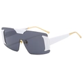 Oversized white rimless shield sunglasses with gold metal temples and smoke lenses - White Frame Gray Lens