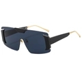 Oversized rimless shield sunglasses with blue gradient lenses and gold metal temples - Black Frame Black Grey Lens