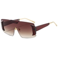 Oversized rimless shield sunglasses with brown gradient lenses and gold metal temples - Transparent Tea Frame Double Brown Lens