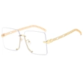 Fashion square semi-rimless sunglasses for women with golden metal chain temples - Gold Frame Clear Lens