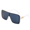 Fashionable oversized wrap sunglasses with white frame, blue lenses and gold metal details - White Frame Dark Grey Lens