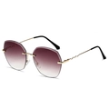 Retro rimless geometric sunglasses with gradient lenses and gold wavy metal temples - Gold Frame Gradient Tea Lens