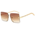 Fashionable square rimless sunglasses with gradient brown lenses and gold chain-link arms - Gold Frame Tea Lens