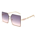 Modern rimless square sunglasses with gradient lenses and gold chain-link metal temples - Gold Temples Gray to Pink Gradient Lenses