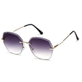 Oversized rimless sunglasses with purple gradient lenses and wavy gold metal temples - Gold Frame Gradient Gray Lens