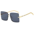 Fashionable oversized square rimless sunglasses with golden chain-link metal temples - Gold Frame Black Grey