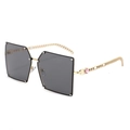 Frameless square sunglasses with gold chain temples and pink stone accents for women - Gold Leg Black Grey Lens