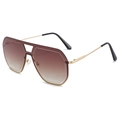 Gafas de sol retro de doble puente con lentes degradadas y patillas de metal dorado - Montura Dorada Lente Marrón