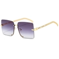 Fashion rimless square sunglasses with purple gradient lenses and gold chain temples - Gold Frame Gradient Gray Lens
