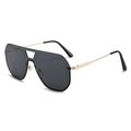 Gafas de sol de escudo extragrandes a la moda con montura dorada y doble puente - Montura Dorada Negro Gris