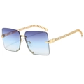 Chic square rimless sunglasses with blue gradient lenses and gold chain metal temples - Gold Frame Gradient Blue Lens