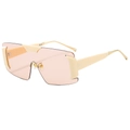 Oversize shield sunglasses with beige frame, light pink one-piece lens, and gold metal accents - Creamy White Frame Champagne Lens