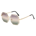 Fashionable oversized octagonal sunglasses with gold metal frame and purple gradient lenses - Gold Frame Grey Green Lens