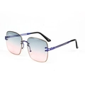 Fashionable oversized square metal sunglasses with blue-pink gradient lenses - Blue Frame Blue Pink Lens