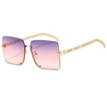 Frameless fashion sunglasses with gradient purple lenses and golden chain arms - Gold Frame Gradient Gray Pink