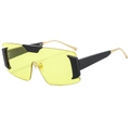 Oversized shield sunglasses with yellow lenses and golden metal temples for Y2K style - Black Frame Yellow Lens