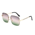 Fashionable oversized square rimless sunglasses with gradient lenses and gold metal frame - Gold Frame Grey Green Lens