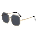 Fashionable octagonal gold metal frame sunglasses with dark grey lenses for women - Gold Frame Black Grey