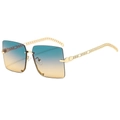 Chic rimless square sunglasses with blue-yellow gradient lenses and gold chain arms - Gold Frame Blue and Yellow Gradient Lens
