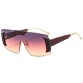 Oversized frameless sunglasses with purple gradient lens and gold metal temples - Brown Frame Purple Pink Gradient Lens