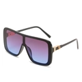 Fashionable oversized wrap sunglasses with black frame and purple-blue gradient lenses - Black Frame Double Gray Lens