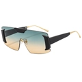 Oversized frameless shield sunglasses with blue to orange gradient lens and metal temples - Black Frame Green Yellow Gradient Lens