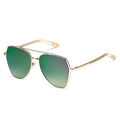 Irregular golden metal pilot sunglasses with green gradient lenses and double bridge design - Gold Frame Mirror Green Blue Lenses