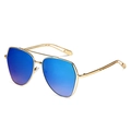 Irregular aviator sunglasses with gold metal frame and blue gradient mirror lenses - Gold Frame Mirrored Blue Lens
